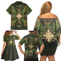 Hawaii Ohia Lehua Squares Family Matching Off Shoulder Short Dress and Hawaiian Shirt Hawaiian Quilt Inspired Floral Pattern LT9 - Polynesian Pride