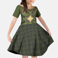Hawaii Ohia Lehua Squares Family Matching Tank Maxi Dress and Hawaiian Shirt Hawaiian Quilt Inspired Floral Pattern LT9 Daughter's Dress Green - Polynesian Pride