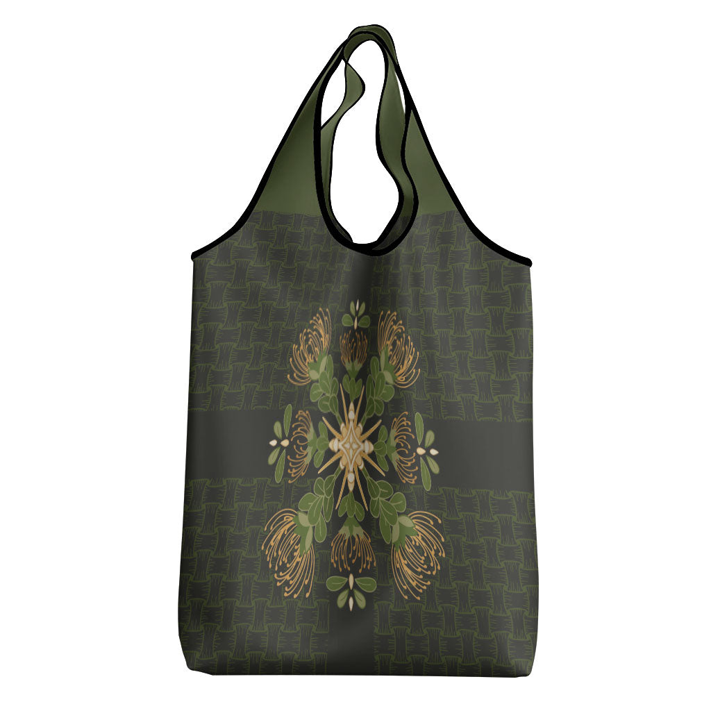 Hawaii Ohia Lehua Squares Grocery Bag Hawaiian Quilt Inspired Floral Pattern