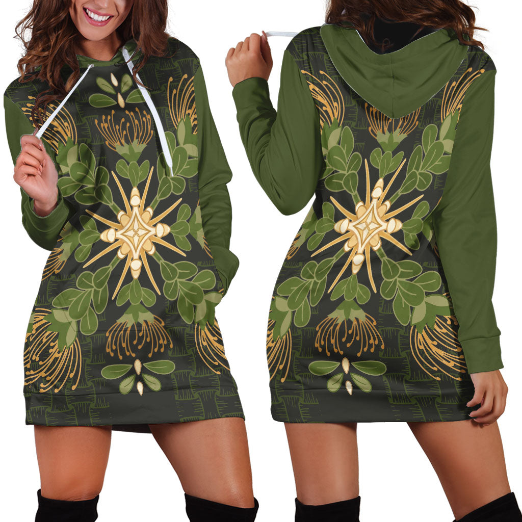 Hawaii Ohia Lehua Squares Hoodie Dress Hawaiian Quilt Inspired Floral Pattern LT9 - Polynesian Pride