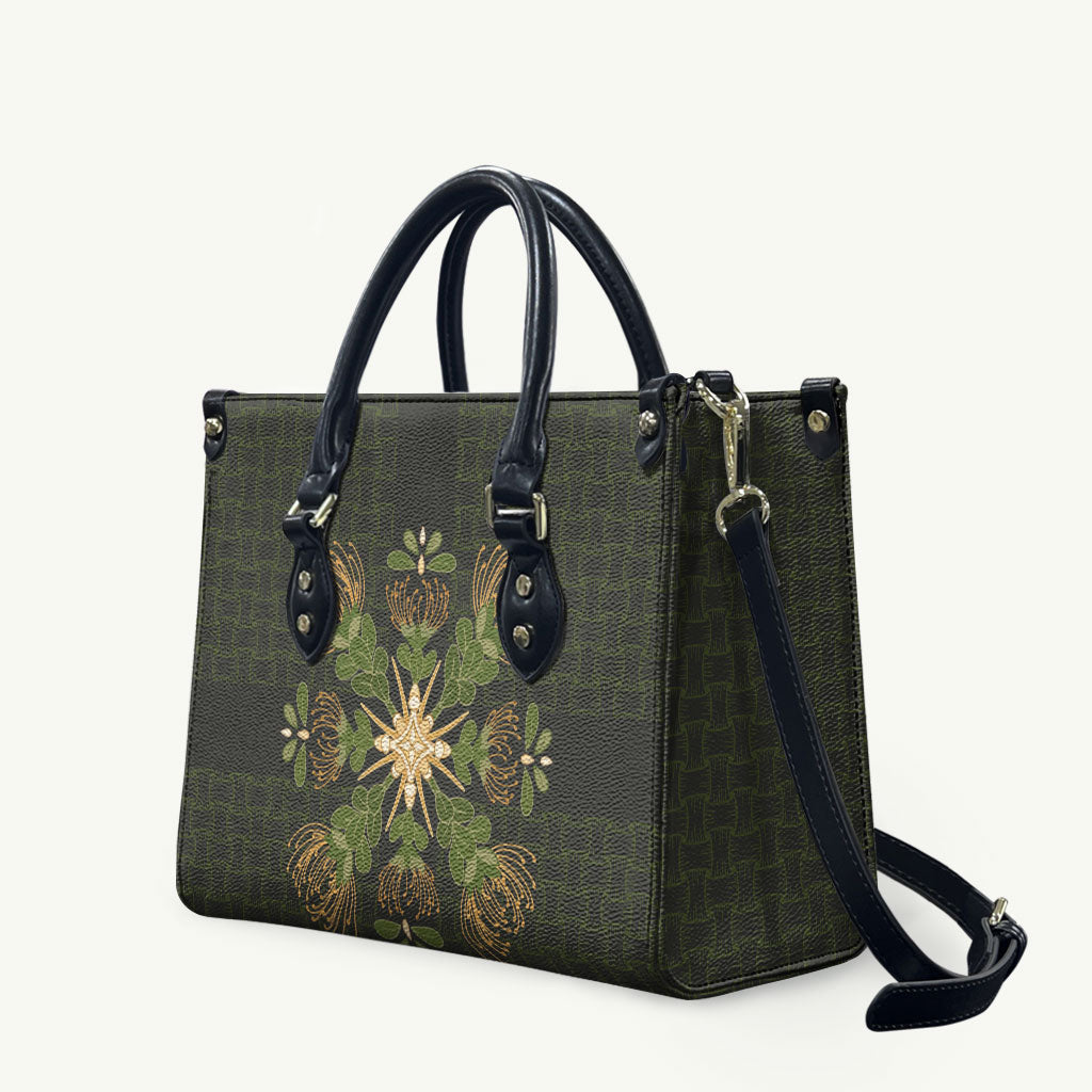 Hawaii Ohia Lehua Squares Leather Bag Hawaiian Quilt Inspired Floral Pattern