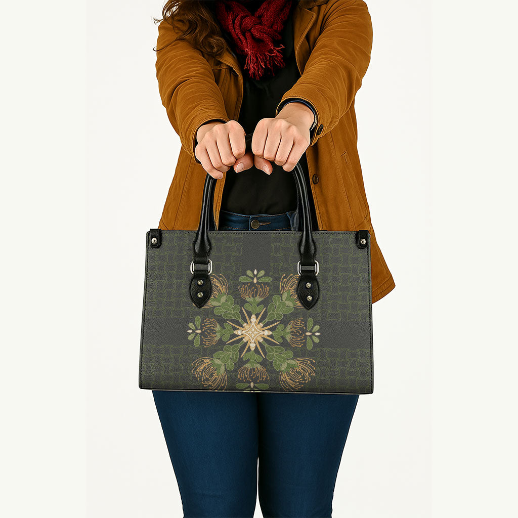 Hawaii Ohia Lehua Squares Leather Bag Hawaiian Quilt Inspired Floral Pattern