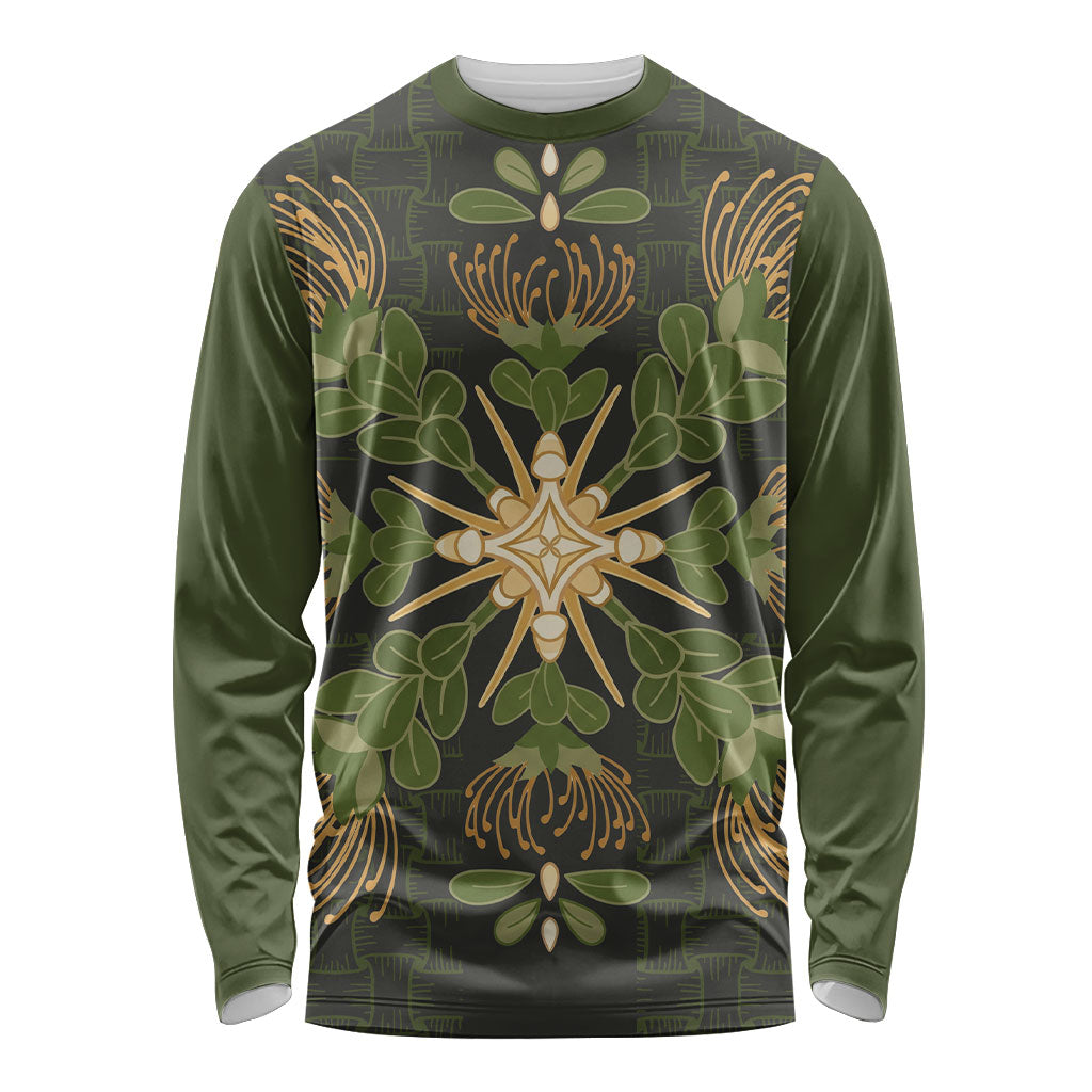 Hawaii Ohia Lehua Squares Long Sleeve Shirt Hawaiian Quilt Inspired Floral Pattern LT9 Unisex Green - Polynesian Pride