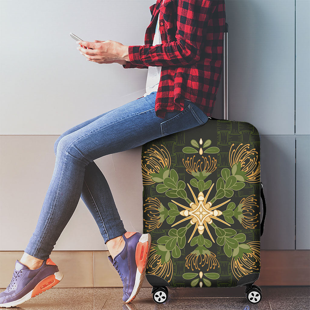 Hawaii Ohia Lehua Squares Luggage Cover Hawaiian Quilt Inspired Floral Pattern