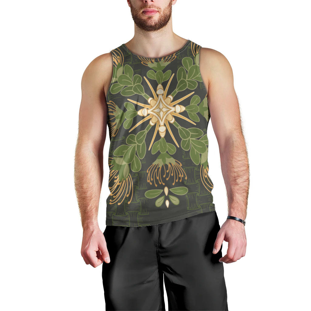 Hawaii Ohia Lehua Squares Men Tank Top Hawaiian Quilt Inspired Floral Pattern
