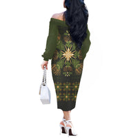 Hawaii Ohia Lehua Squares Off The Shoulder Long Sleeve Dress Hawaiian Quilt Inspired Floral Pattern LT9 - Polynesian Pride