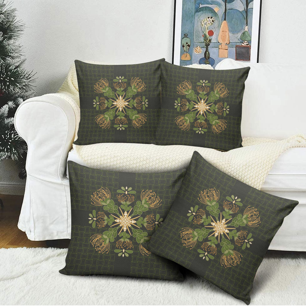 Hawaii Ohia Lehua Squares Pillow Cover Hawaiian Quilt Inspired Floral Pattern