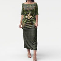 Hawaii Ohia Lehua Squares Puletasi Hawaiian Quilt Inspired Floral Pattern LT9 Long Dress Green - Polynesian Pride