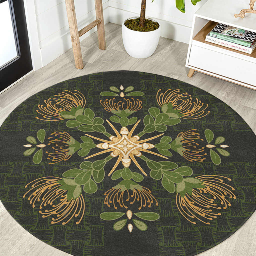 Hawaii Ohia Lehua Squares Round Carpet Hawaiian Quilt Inspired Floral Pattern