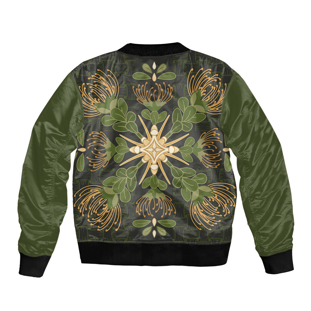 Hawaii Ohia Lehua Squares Sleeve Zip Bomber Jacket Hawaiian Quilt Inspired Floral Pattern LT9 - Polynesian Pride