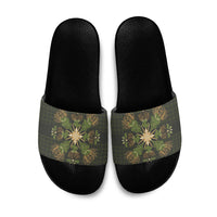Hawaii Ohia Lehua Squares Slide Sandals Hawaiian Quilt Inspired Floral Pattern LT9 Green - Polynesian Pride