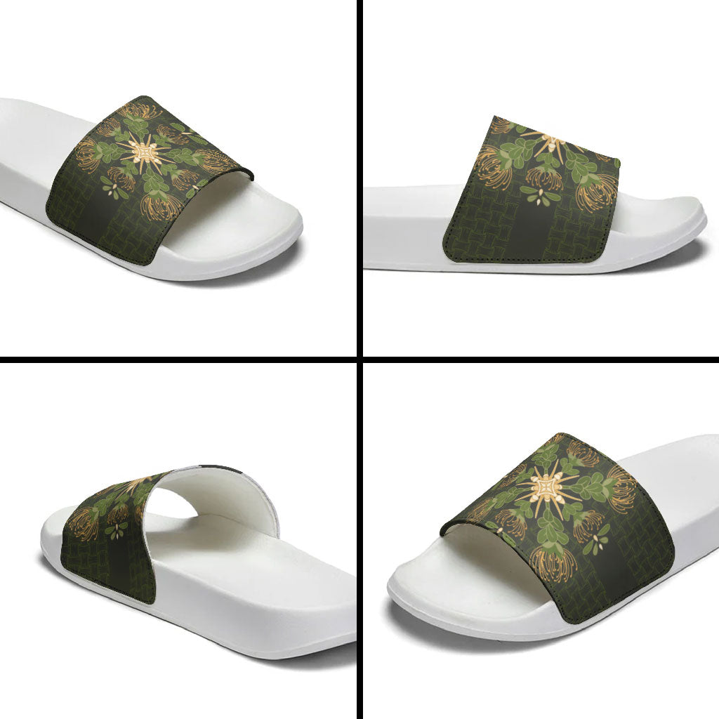 Hawaii Ohia Lehua Squares Slide Sandals Hawaiian Quilt Inspired Floral Pattern LT9 - Polynesian Pride