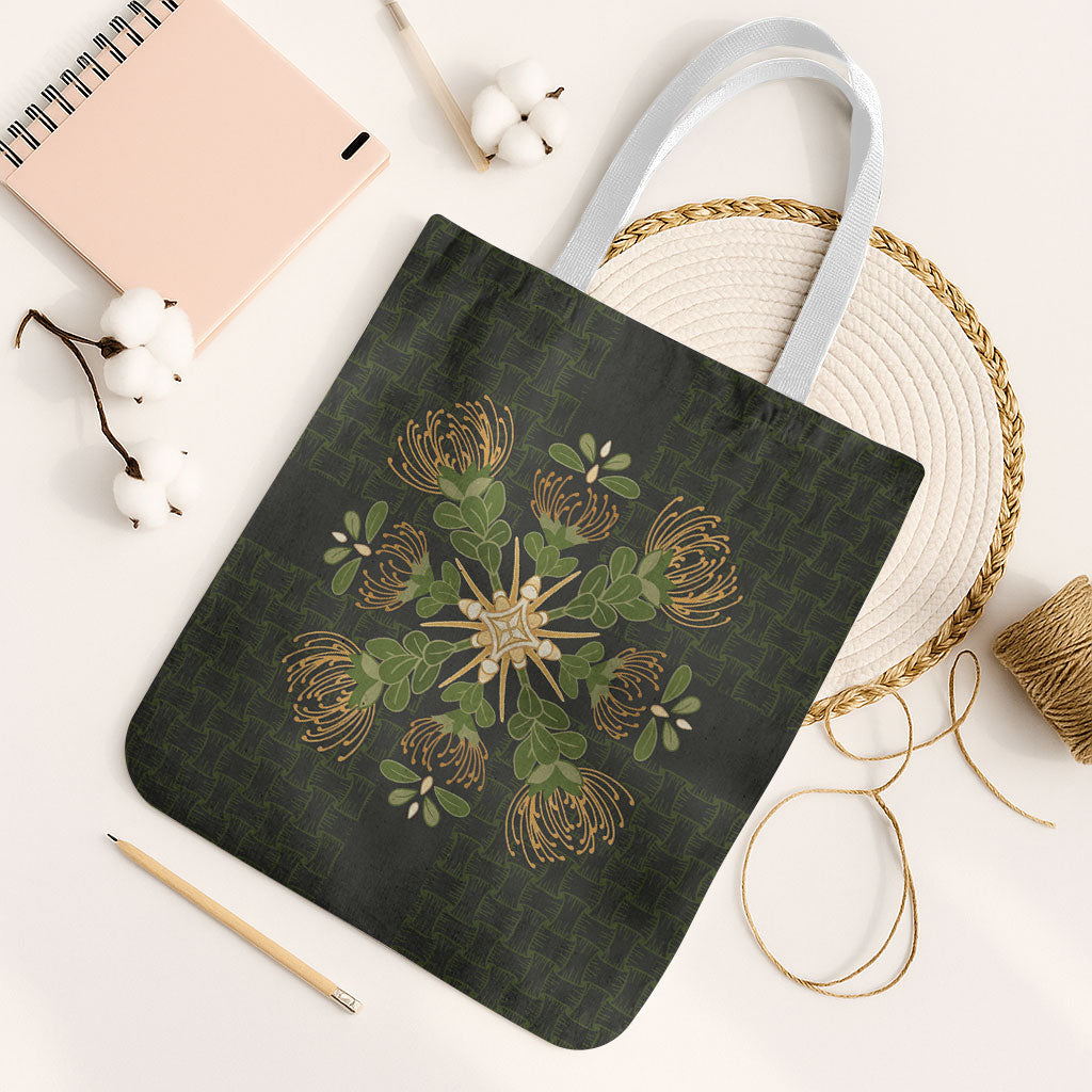 Hawaii Ohia Lehua Squares Tote Bag Hawaiian Quilt Inspired Floral Pattern