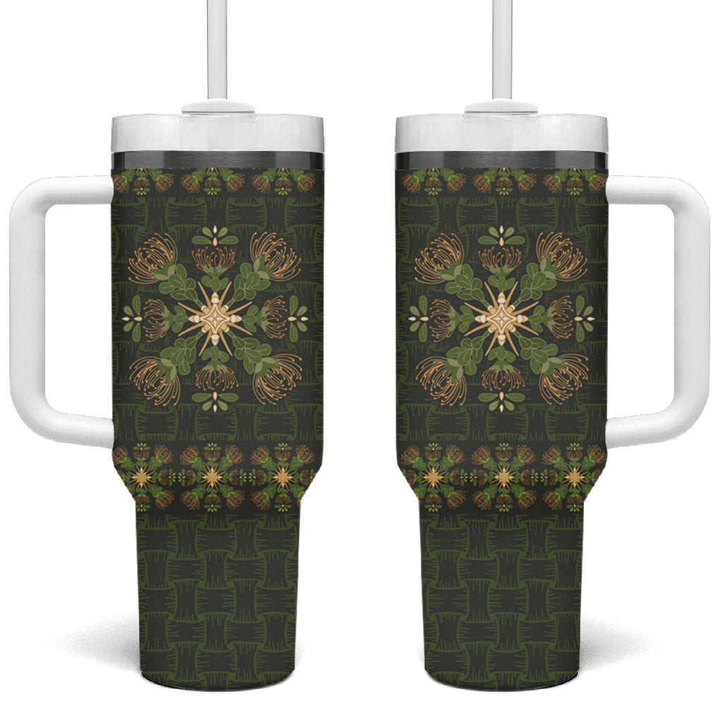 Hawaii Ohia Lehua Squares Tumbler With Handle Hawaiian Quilt Inspired Floral Pattern