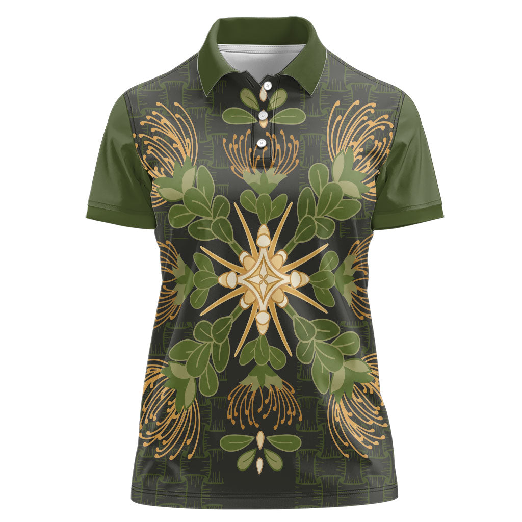 Hawaii Ohia Lehua Squares Women Polo Shirt Hawaiian Quilt Inspired Floral Pattern LT9 Female Green - Polynesian Pride