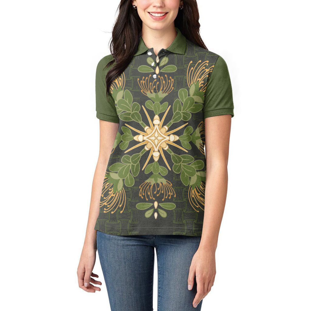 Hawaii Ohia Lehua Squares Women Polo Shirt Hawaiian Quilt Inspired Floral Pattern LT9 - Polynesian Pride