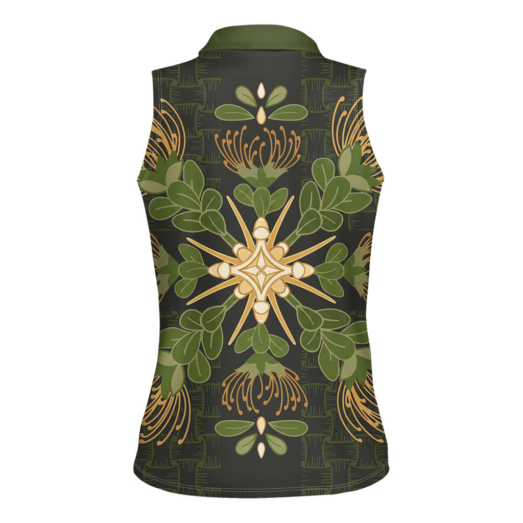 Hawaii Ohia Lehua Squares Women Sleeveless Polo Shirt Hawaiian Quilt Inspired Floral Pattern LT9 - Polynesian Pride