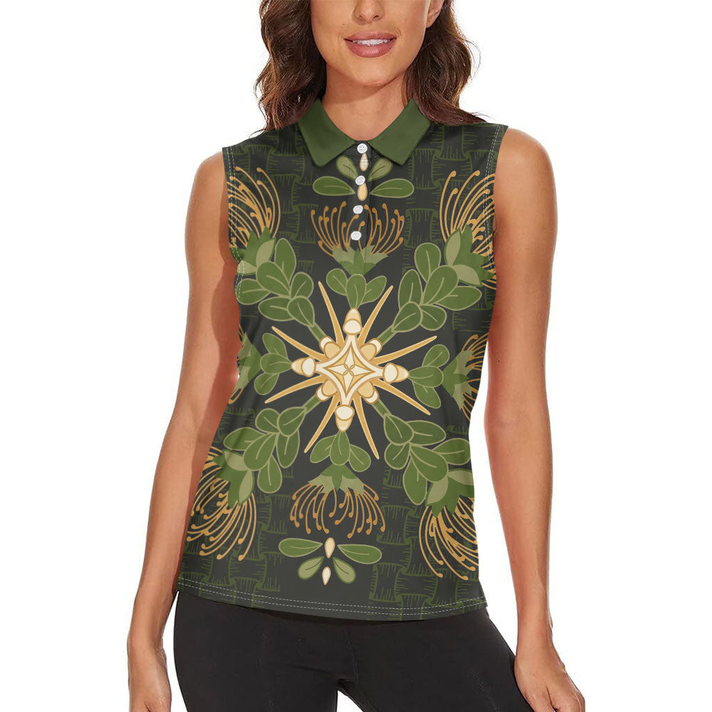 Hawaii Ohia Lehua Squares Women Sleeveless Polo Shirt Hawaiian Quilt Inspired Floral Pattern LT9 - Polynesian Pride