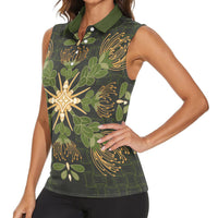 Hawaii Ohia Lehua Squares Women Sleeveless Polo Shirt Hawaiian Quilt Inspired Floral Pattern LT9 - Polynesian Pride