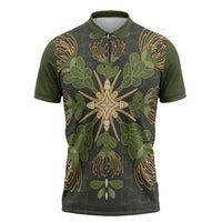 Hawaii Ohia Lehua Squares Zipper Polo Shirt Hawaiian Quilt Inspired Floral Pattern