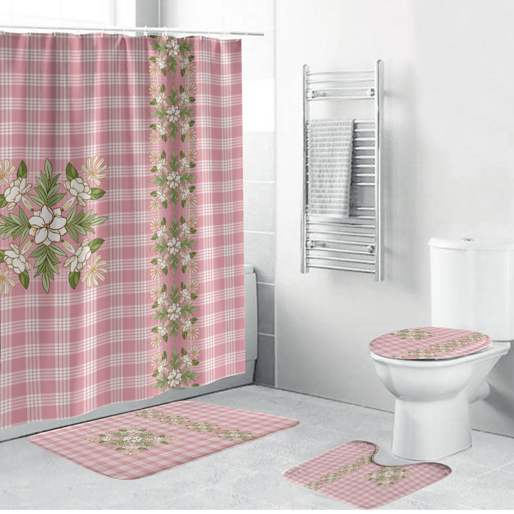Akala Hamele Hawai'i Palaka Squares Maile Leaf Bathroom Set Flowers Hawaiian Quilt Patterns LT9 Bathroom Set (4 pcs) Dusty Rose - Polynesian Pride