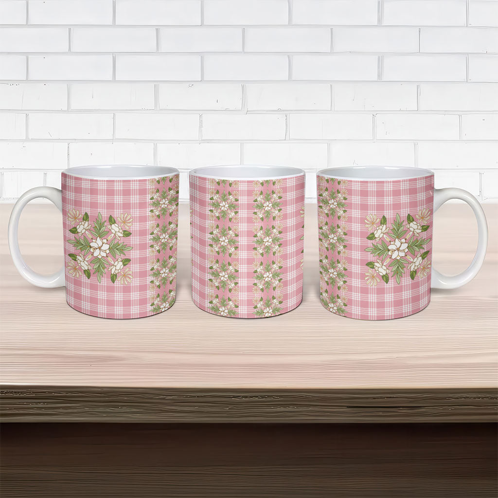 Akala Hamele Hawai'i Palaka Squares Maile Leaf Ceramic Mug Flowers Hawaiian Quilt Patterns