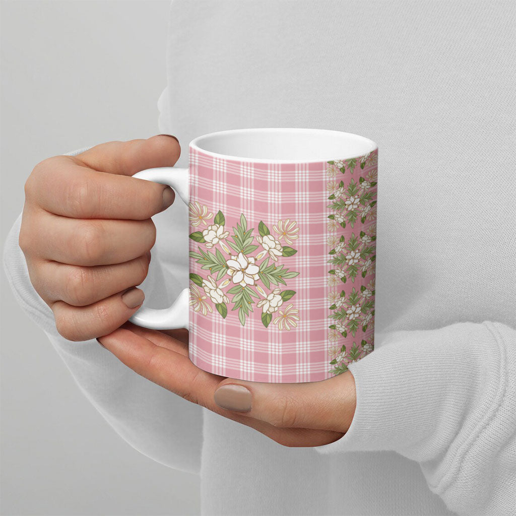 Akala Hamele Hawai'i Palaka Squares Maile Leaf Ceramic Mug Flowers Hawaiian Quilt Patterns