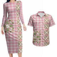 Akala Hamele Hawai'i Palaka Squares Maile Leaf Couples Matching Long Sleeve Bodycon Dress and Hawaiian Shirt Flowers Hawaiian Quilt Patterns