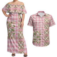 Akala Hamele Hawai'i Palaka Squares Maile Leaf Couples Matching Off Shoulder Maxi Dress and Hawaiian Shirt Flowers Hawaiian Quilt Patterns