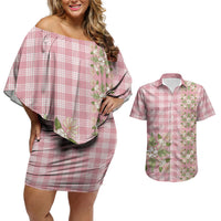 Akala Hamele Hawai'i Palaka Squares Maile Leaf Couples Matching Off Shoulder Short Dress and Hawaiian Shirt Flowers Hawaiian Quilt Patterns