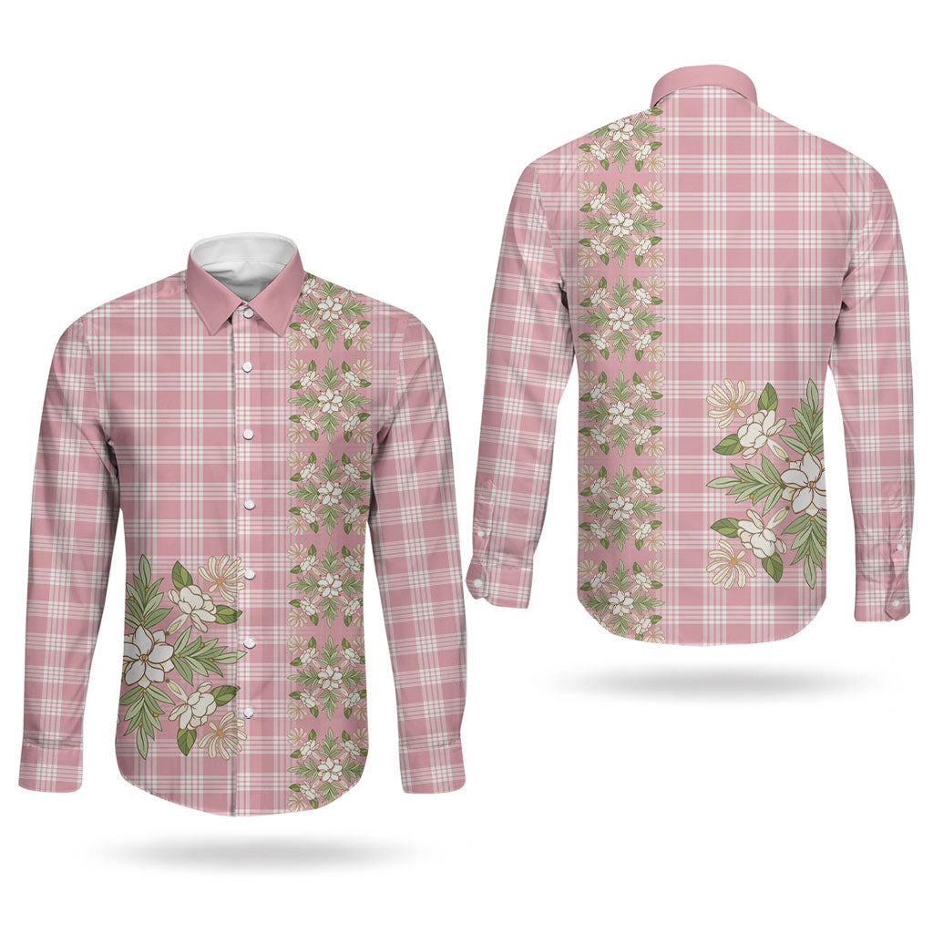 Akala Hamele Hawai'i Palaka Squares Maile Leaf Couples Matching Puletasi and Long Sleeve Button Shirt Flowers Hawaiian Quilt Patterns