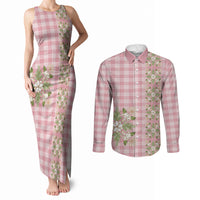 Akala Hamele Hawai'i Palaka Squares Maile Leaf Couples Matching Tank Maxi Dress and Long Sleeve Button Shirt Flowers Hawaiian Quilt Patterns