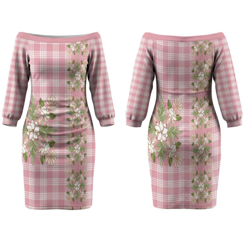 Akala Hamele Hawai'i Palaka Squares Maile Leaf Family Matching Off The Shoulder Long Sleeve Dress and Hawaiian Shirt Flowers Hawaiian Quilt Patterns