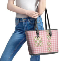 Akala Hamele Hawai'i Palaka Squares Maile Leaf Leather Tote Bag Flowers Hawaiian Quilt Patterns