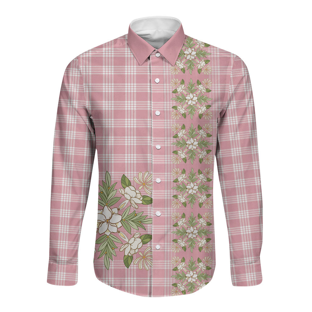Akala Hamele Hawai'i Palaka Squares Maile Leaf Long Sleeve Button Shirt Flowers Hawaiian Quilt Patterns