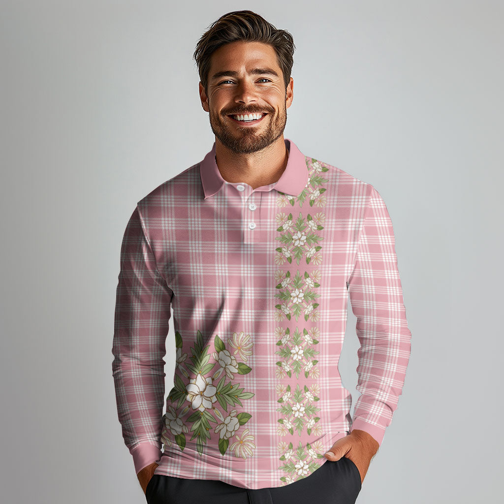 Akala Hamele Hawai'i Palaka Squares Maile Leaf Long Sleeve Polo Shirt Flowers Hawaiian Quilt Patterns