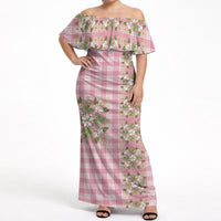 Akala Hamele Hawai'i Palaka Squares Maile Leaf Off Shoulder Maxi Dress Flowers Hawaiian Quilt Patterns