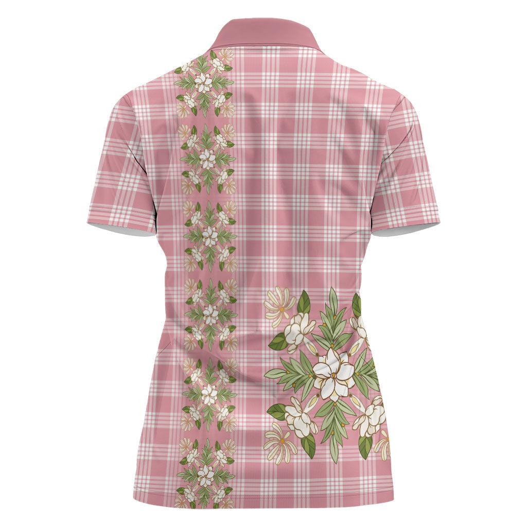 Akala Hamele Hawai'i Palaka Squares Maile Leaf Women Polo Shirt Flowers Hawaiian Quilt Patterns