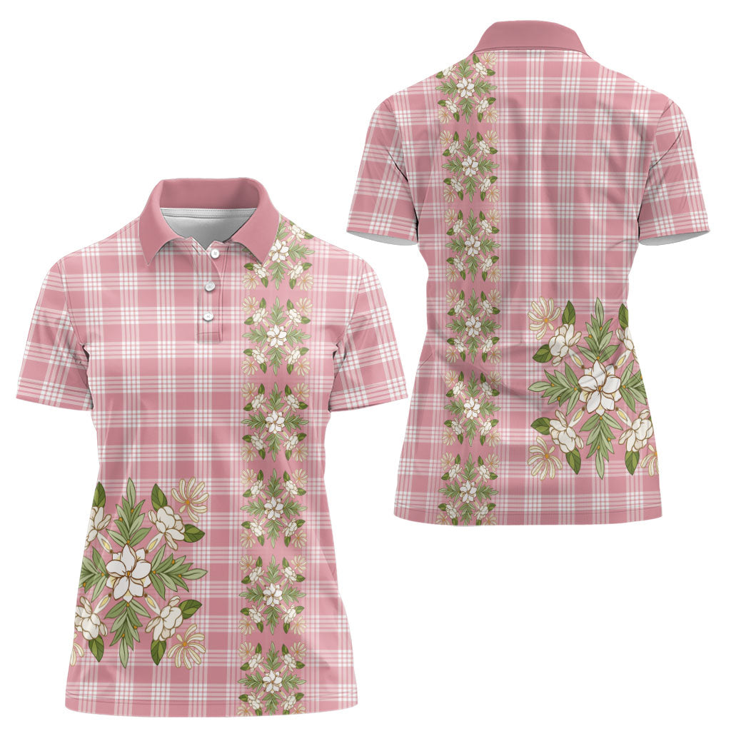 Akala Hamele Hawai'i Palaka Squares Maile Leaf Women Polo Shirt Flowers Hawaiian Quilt Patterns