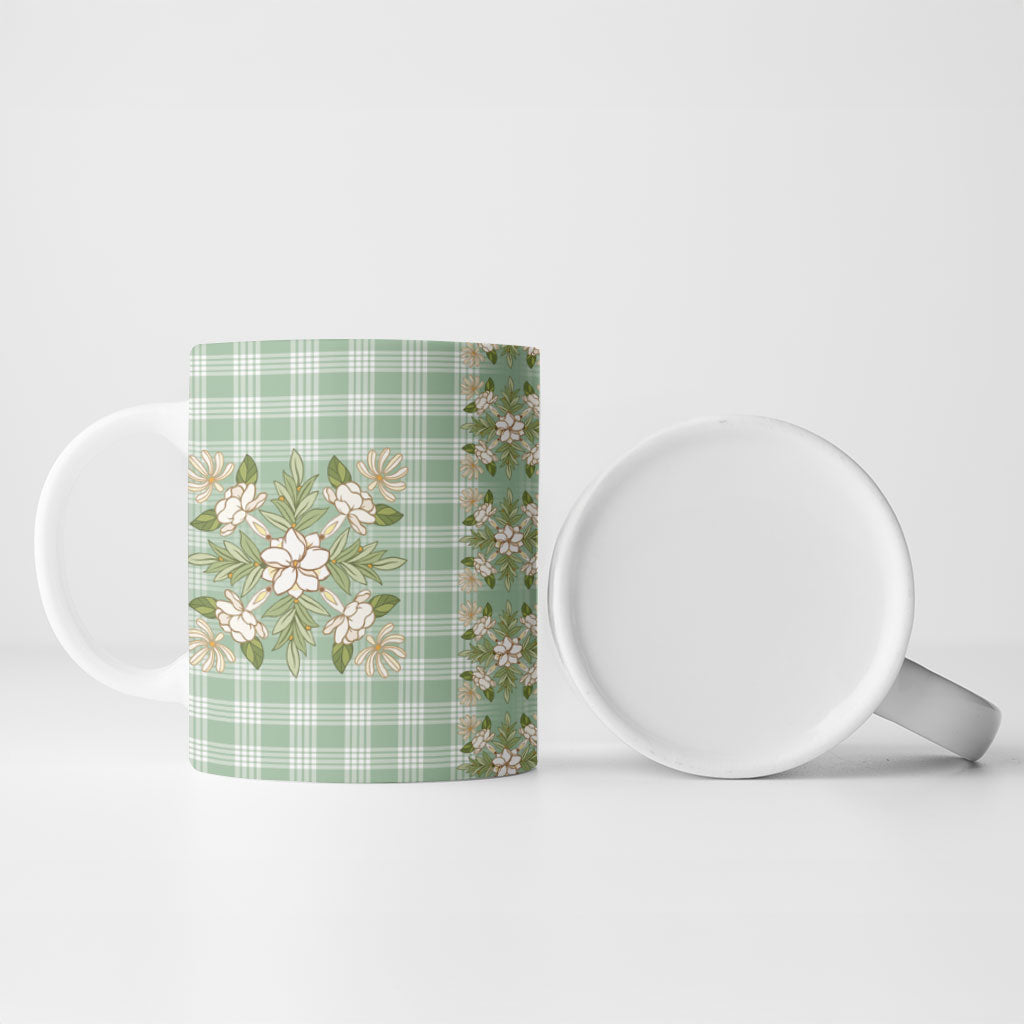 Liko Kukui Hawai'i Palaka Squares Maile Leaf Ceramic Mug Flowers Hawaiian Quilt Patterns