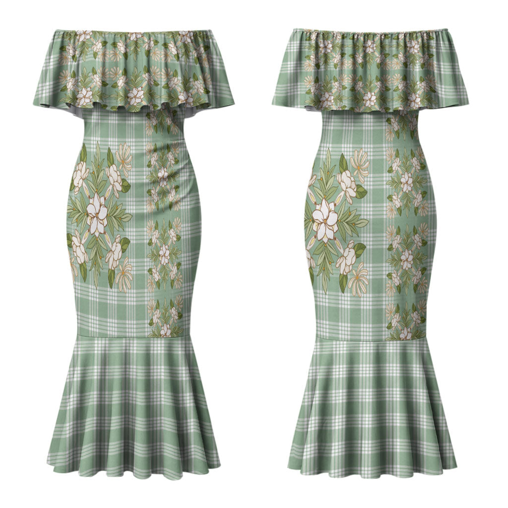 Liko Kukui Hawai'i Palaka Squares Maile Leaf Couples Matching Mermaid Dress and Long Sleeve Button Shirt Flowers Hawaiian Quilt Patterns