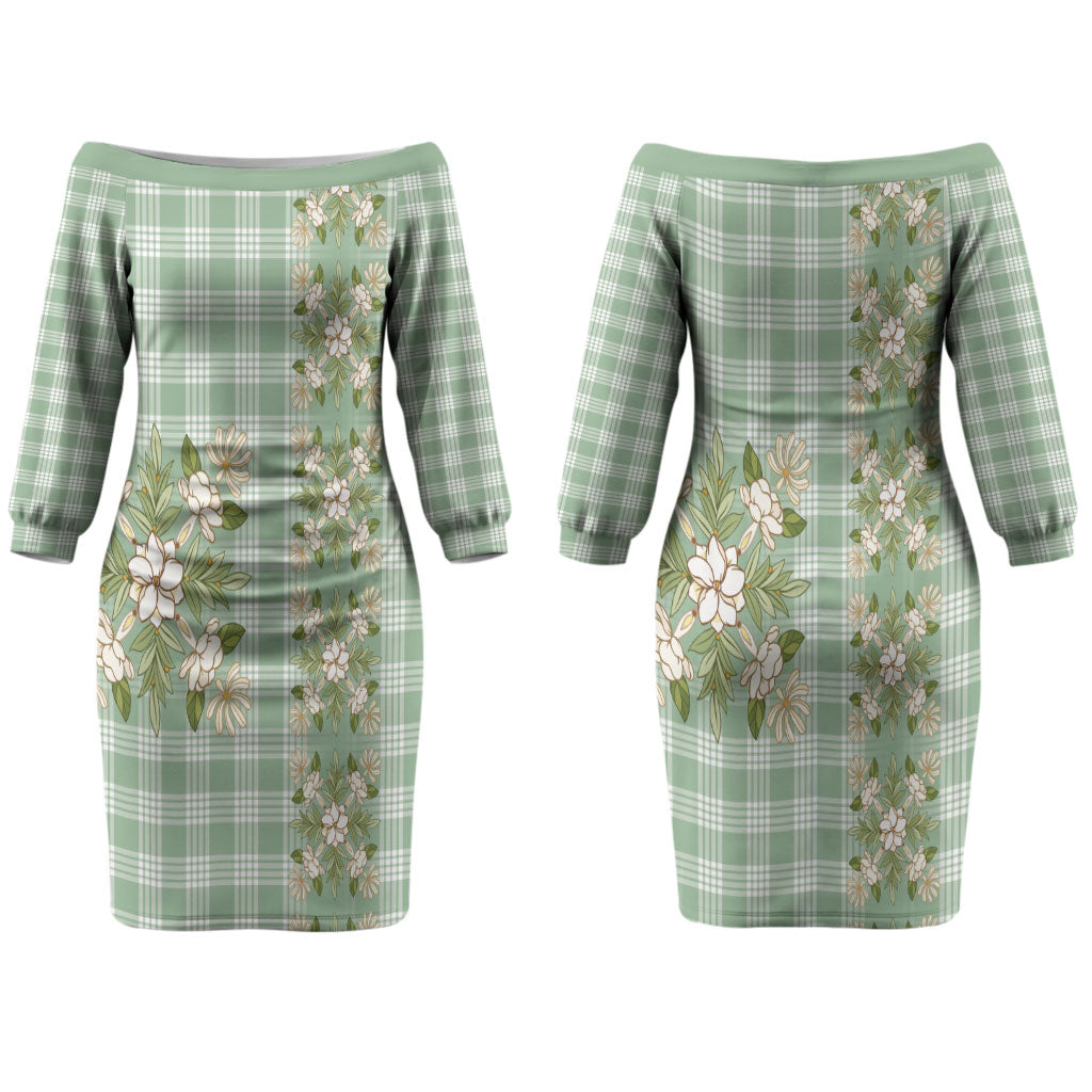 Liko Kukui Hawai'i Palaka Squares Maile Leaf Couples Matching Off The Shoulder Long Sleeve Dress and Hawaiian Shirt Flowers Hawaiian Quilt Patterns