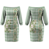 Liko Kukui Hawai'i Palaka Squares Maile Leaf Couples Matching Off The Shoulder Long Sleeve Dress and Long Sleeve Button Shirt Flowers Hawaiian Quilt Patterns