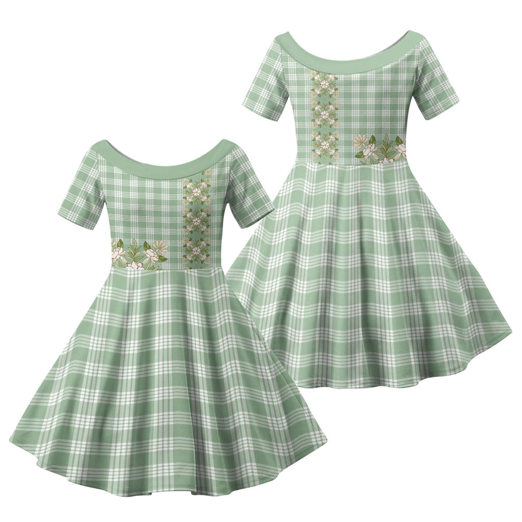 Liko Kukui Hawai'i Palaka Squares Maile Leaf Family Matching Long Sleeve Bodycon Dress and Hawaiian Shirt Flowers Hawaiian Quilt Patterns