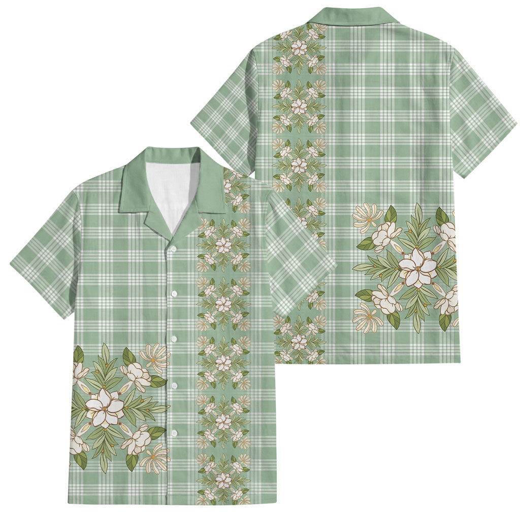 Liko Kukui Hawai'i Palaka Squares Maile Leaf Family Matching Off Shoulder Short Dress and Hawaiian Shirt Flowers Hawaiian Quilt Patterns