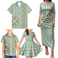 Liko Kukui Hawai'i Palaka Squares Maile Leaf Family Matching Puletasi and Hawaiian Shirt Flowers Hawaiian Quilt Patterns