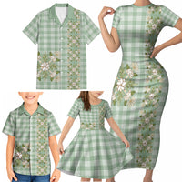 Liko Kukui Hawai'i Palaka Squares Maile Leaf Family Matching Short Sleeve Bodycon Dress and Hawaiian Shirt Flowers Hawaiian Quilt Patterns