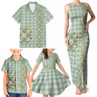 Liko Kukui Hawai'i Palaka Squares Maile Leaf Family Matching Tank Maxi Dress and Hawaiian Shirt Flowers Hawaiian Quilt Patterns