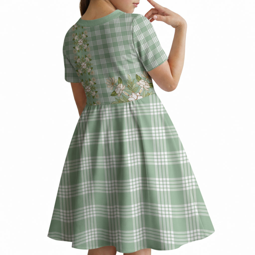 Liko Kukui Hawai'i Palaka Squares Maile Leaf Kid Short Sleeve Dress Flowers Hawaiian Quilt Patterns