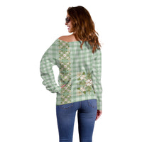 Liko Kukui Hawai'i Palaka Squares Maile Leaf Off Shoulder Sweater Flowers Hawaiian Quilt Patterns